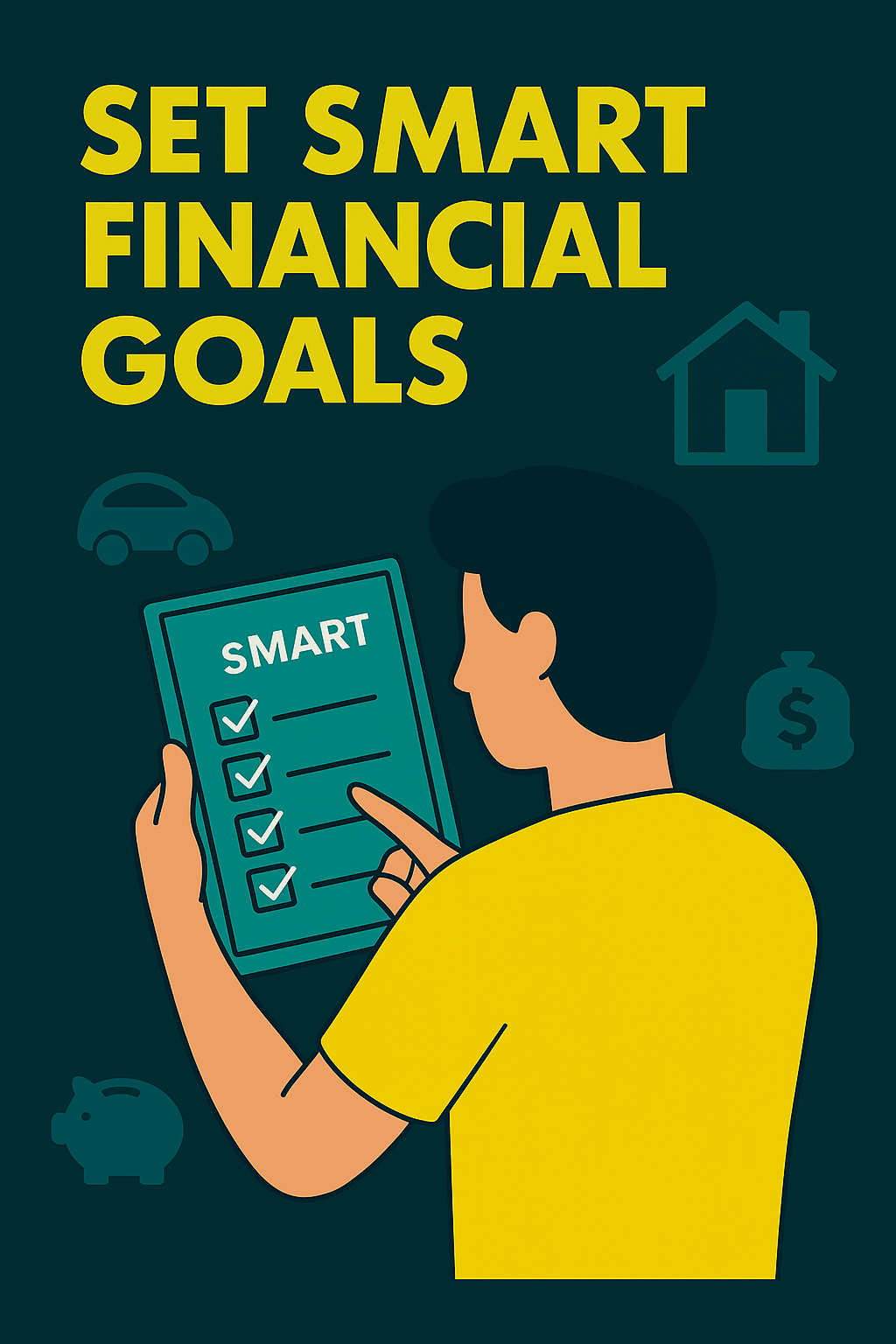 Person setting SMART financial goals with digital checklist