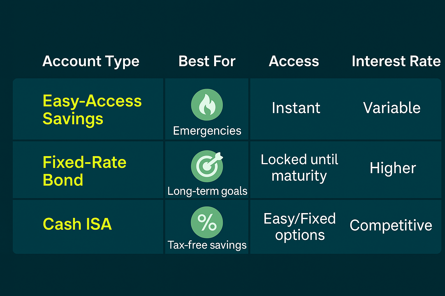 UK savings account types comparison chart