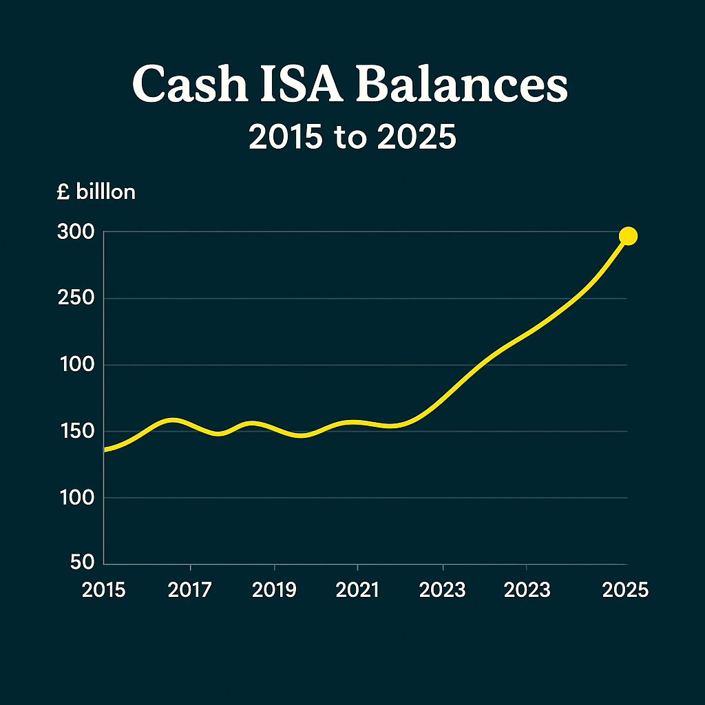 Historical graph of Cash ISA balances 2015 to 2025